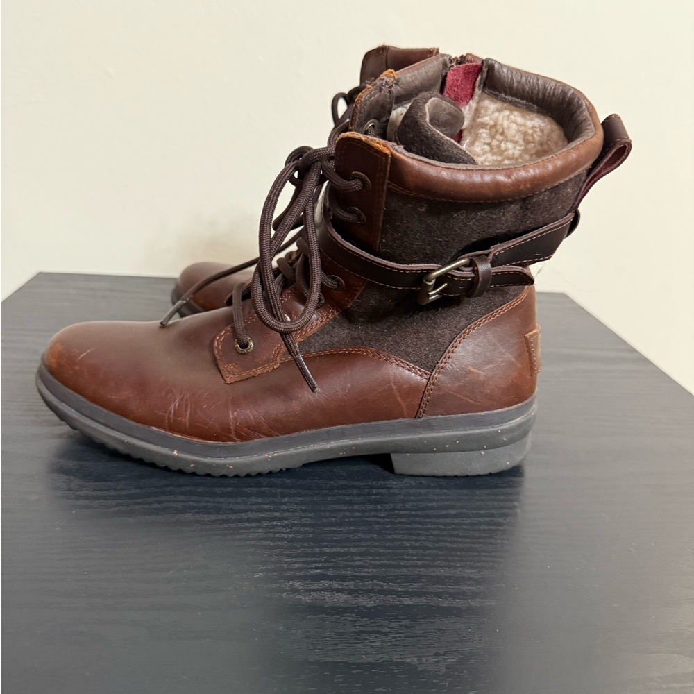 UGG Kesey Chestnut Brown Leather Waterproof Moto Buckle Boots No Box Size 8 - Picture 5 of 9